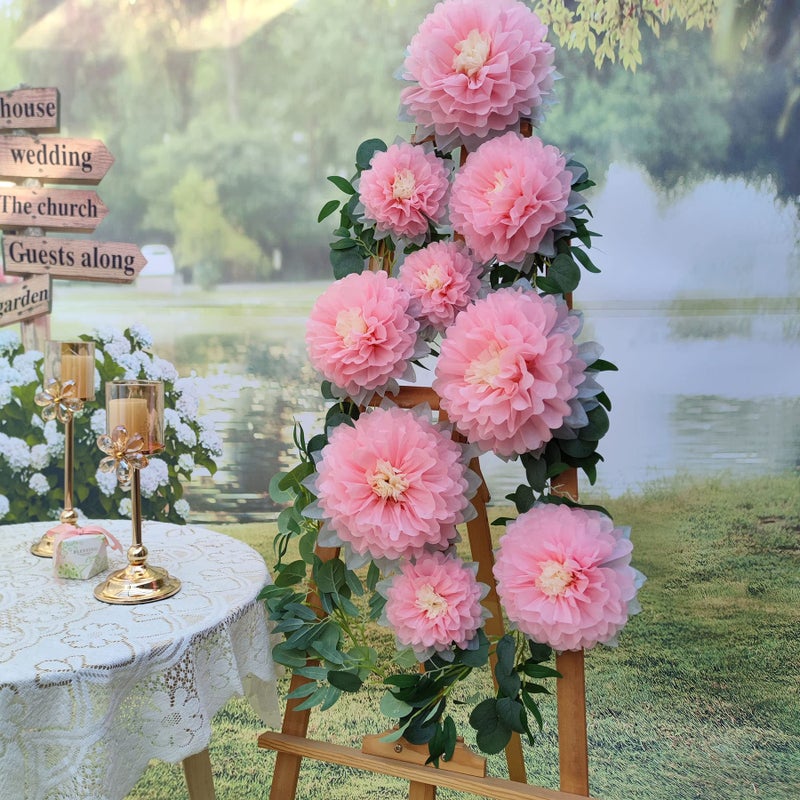 Mybbshower Paper Flower Decorations for Wall Backdrop Girld Nursery Wall Decor Wedding Bridal Shower Rooms Pink Grey Sizes 11" 9" 7" Pack of9 - Image 3